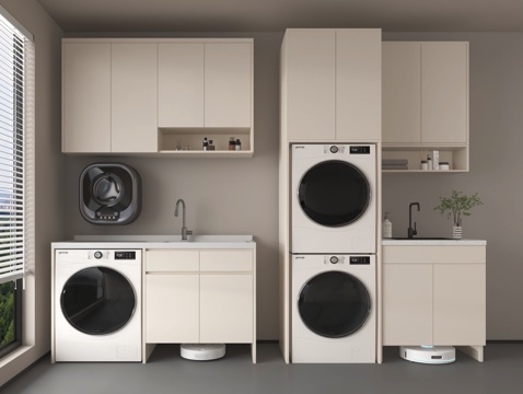 现代洗衣机柜 阳台柜  洗衣机 烘干机 壁挂式洗衣机 扫地机su模型