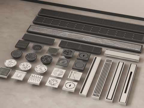 现代极简地漏 不锈钢地漏 排水孔 卫浴构件su模型