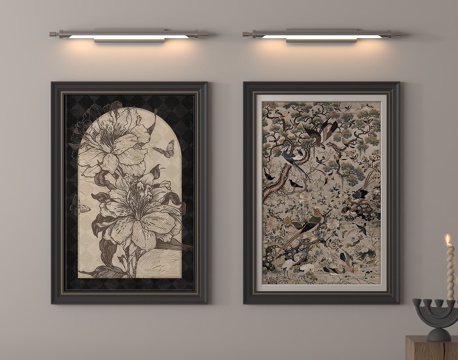 法式中古挂画 装饰画 壁灯 镜前灯su模型