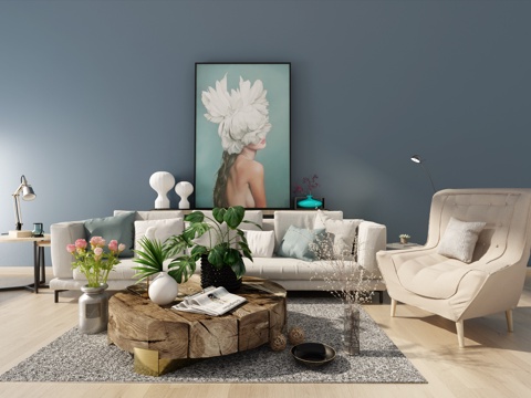  现代简约沙发茶几组合3d模型 