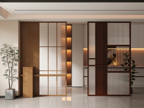  新中式玄关隔断  玻璃屏风3d模型 