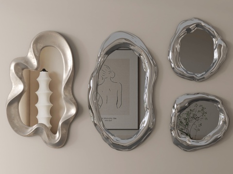 现代极简镜子 化妆镜 浴室镜 异形镜su模型