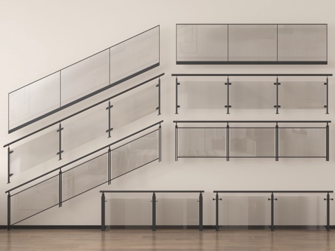 现代围栏护栏 玻璃围栏 栏杆 扶手 阳台护栏su模型