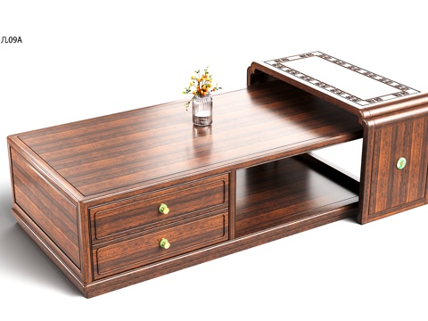  国潮新中式 轻奢新中式 国奢新中式 原木黑檀茶几 奢石茶几3d模型 