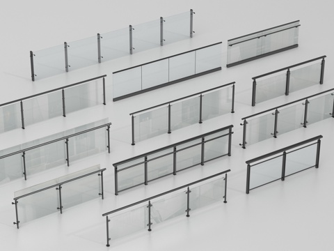 现代玻璃栏杆 围栏 护栏 阳台围栏 扶手su模型