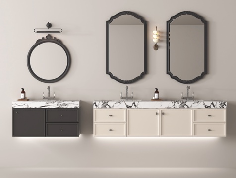 法式浴室柜 卫浴摆件 镜子su模型