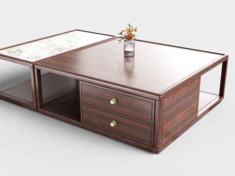  国潮新中式 轻奢新中式 国奢新中式 原木黑檀茶几 奢石茶几3d模型 