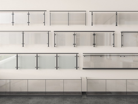  现代护栏 玻璃栏杆 玻璃护栏 栏杆 阳台护栏su模型 