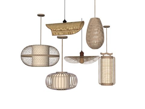 吊灯 中式吊灯 藤编吊灯 装饰灯su模型