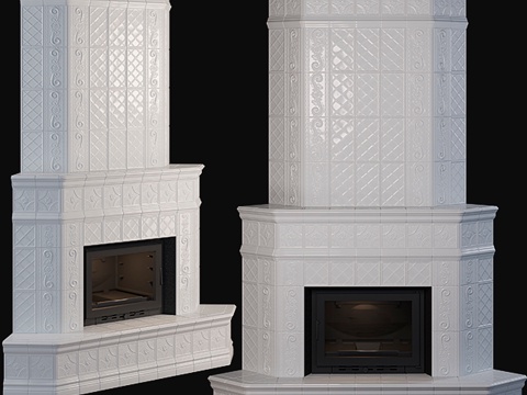  壁炉 - 带瓷砖的转角壁炉3d模型 
