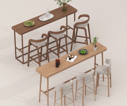 北欧吧台 吧椅 单椅 木材su模型