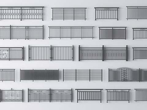 现代铁艺栏杆 护栏 围栏 铁艺栅栏 防护栏 阳台栏杆su模型