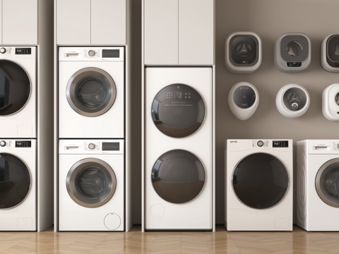 现代洗衣机 烘干机  洗烘一体机 壁挂式洗衣机su模型