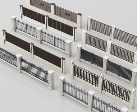 现代围墙 小区围墙 住宅围墙景墙 庭院墙su模型