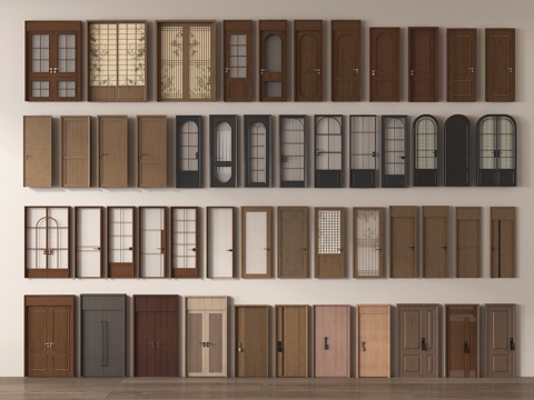 中古门组合 单开门 卧室门 子母门 对开门 玻璃门su模型