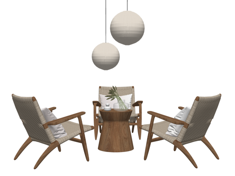 风格 藤编家具 桌子 原木家具 单体 编织 餐桌 茶桌 奶油su模型