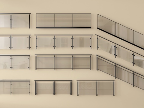 现代围栏护栏 玻璃围栏 栏杆 扶手 阳台护栏su模型