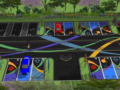 现代户外生态停车场体育运动公园停车场运动创意趣味停车位su模型