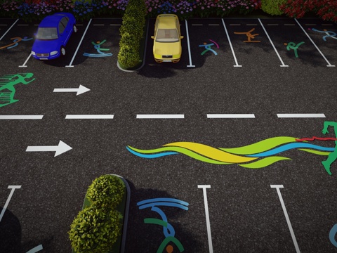 现代户外生态停车场体育运动公园停车场运动创意趣味停车位su模型