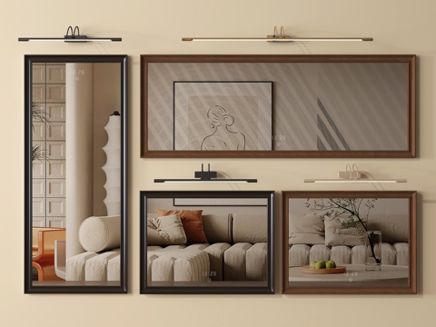 中古风镜子 化妆镜 装饰镜 落地镜su模型