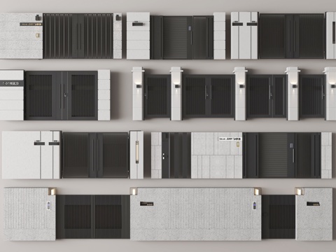 现代庭院门 庭院铁门 庭院围墙 小区围墙su模型