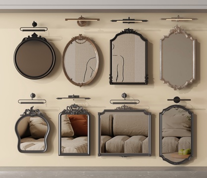 法式镜子 浴室镜 化妆镜 装饰镜 异形镜子su模型