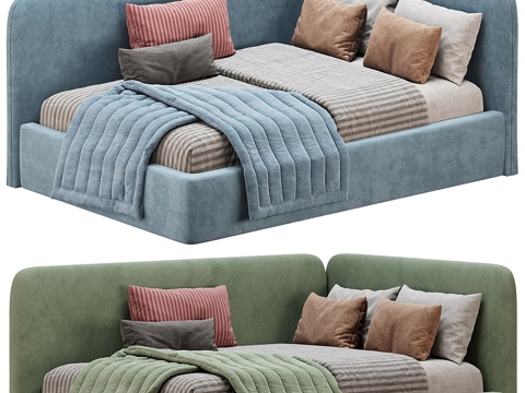  现代奶油风儿童布艺沙发床3d模型 