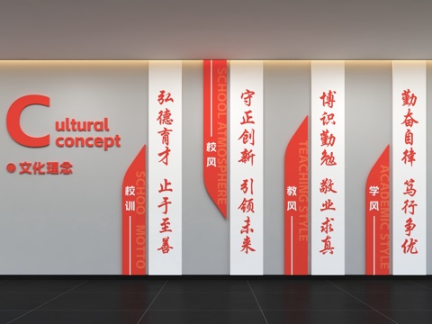  现代校园文化墙 标语 口号 教育 展示墙 照片墙 走廊背景3d模型 