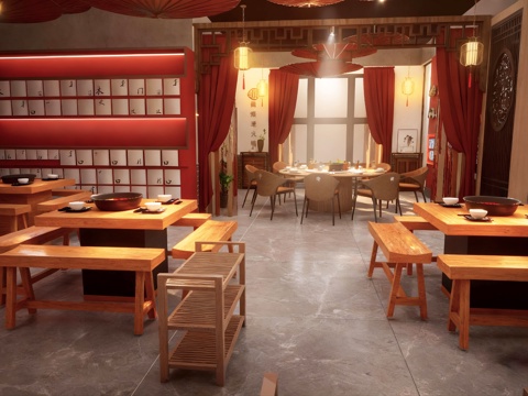 新中式重庆火锅店su模型