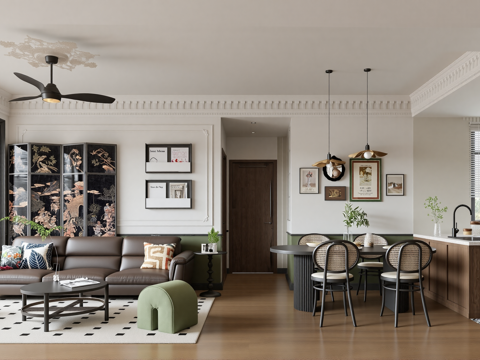 复古美式客厅su模型