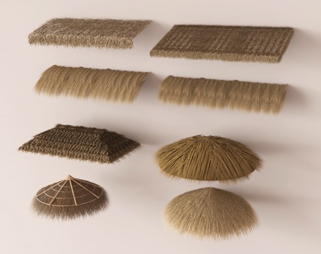 中式茅草遮阳棚 草棚干枯杂草草棚su模型