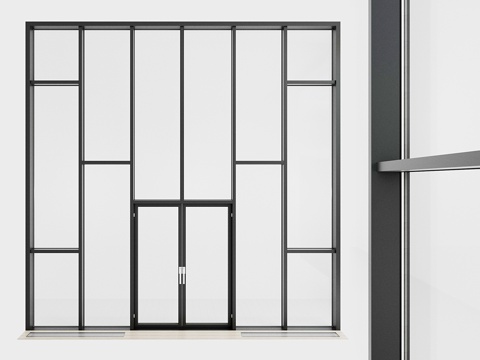  全景玻璃幕墙。彩绘玻璃窗。三十3d模型 