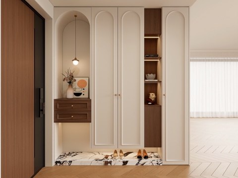 法式入户玄关鞋柜  玄关装饰柜 鞋柜装饰柜 玄关柜su模型