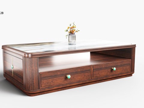  国潮新中式 轻奢新中式 国奢新中式 原木黑檀茶几 奢石茶几3d模型 