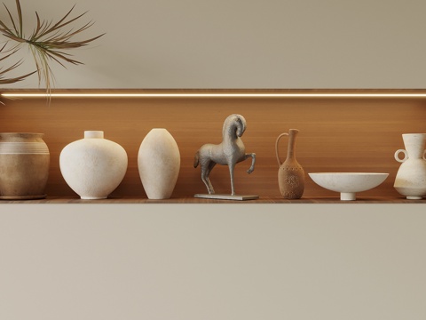  侘寂中古风陶罐 罐子 陶瓷器皿 陶罐摆件组合 茶叶罐3d模型 