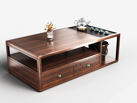  国潮新中式 轻奢新中式 国奢新中式 原木黑檀茶几 奢石茶几3d模型 