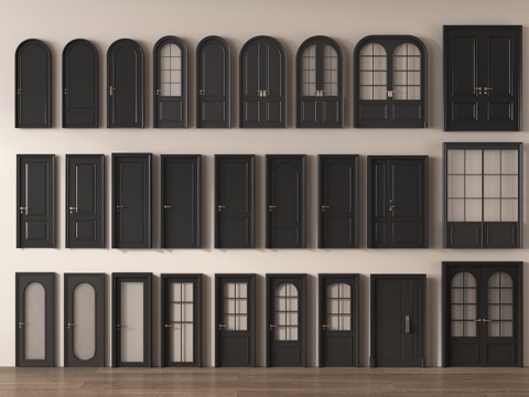  法式单开双开门 玻璃推拉门移门 玻璃平开门su模型 