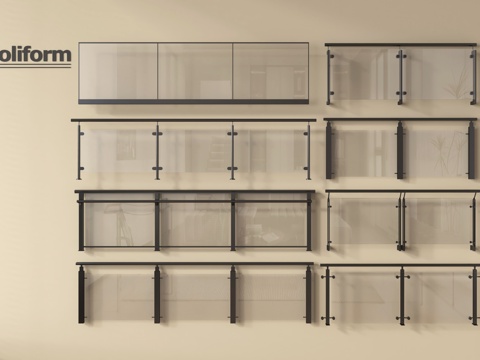 现代玻璃栏杆 玻璃护栏 玻璃围栏 阳台护栏su模型