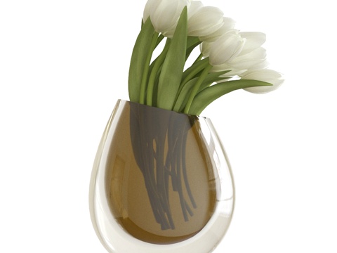  白郁金香花瓶插3d模型 