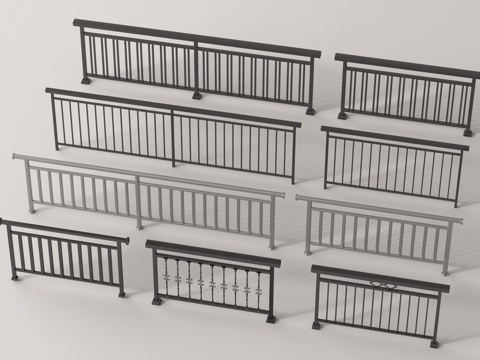现代栏杆防护栏 铁艺栏杆 阳台护栏su模型