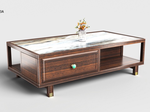  国潮新中式 轻奢新中式 国奢新中式 原木黑檀茶几 奢石茶几3d模型 