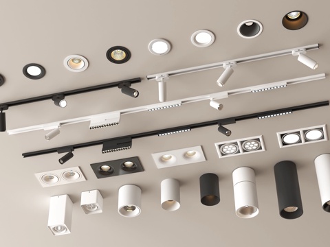 现代筒灯射灯 明装筒灯 轨道式筒灯射灯 嵌入式筒灯射灯su模型