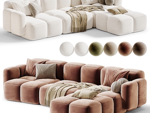  现代奶油风布艺组合转角沙发3d模型 