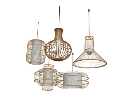 新中式竹编装饰吊灯su模型
