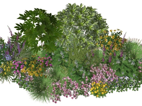  现代室内庭院植物景观组合su模型 