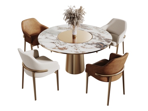 现代轻奢桌椅组合 餐桌组合 洽谈桌椅 圆桌 休闲桌椅su模型