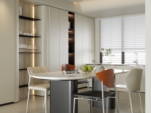 现代书房 书桌椅 书柜书架su模型