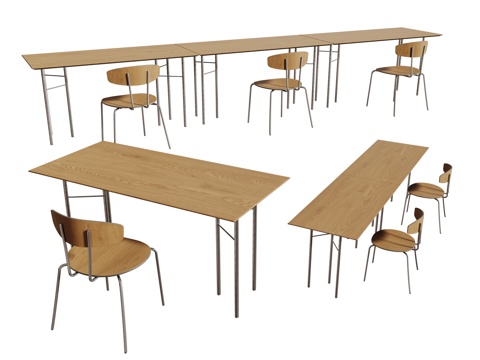 现代课桌椅 办公桌椅 教室桌椅 长桌su模型