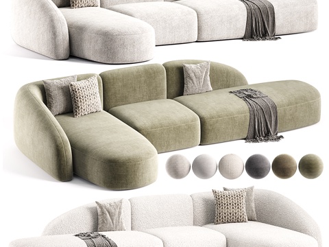  现代奶油风弧形布艺组合休闲沙发3d模型 