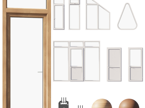  现代意式木质窗 玻璃窗3d模型 